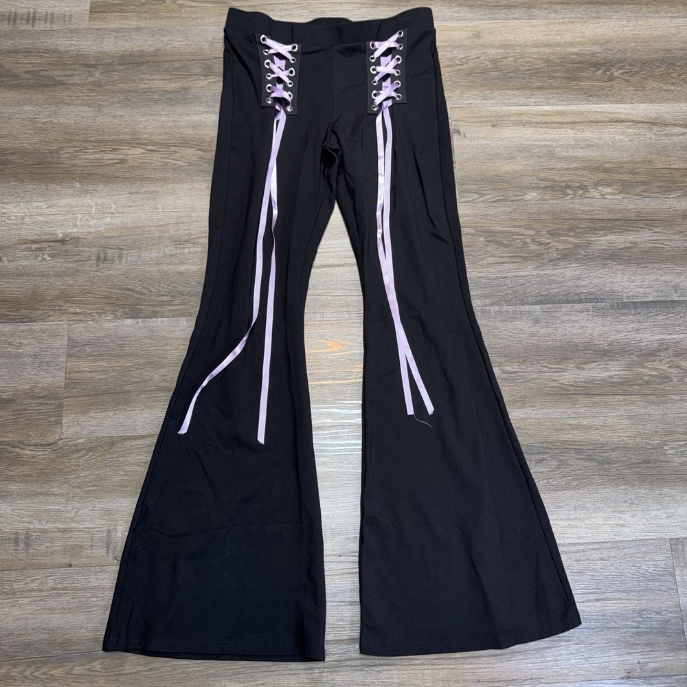 The Grave Girls Black Laced Pants Womens Large Gothic-Inspired Flared Lace-Up